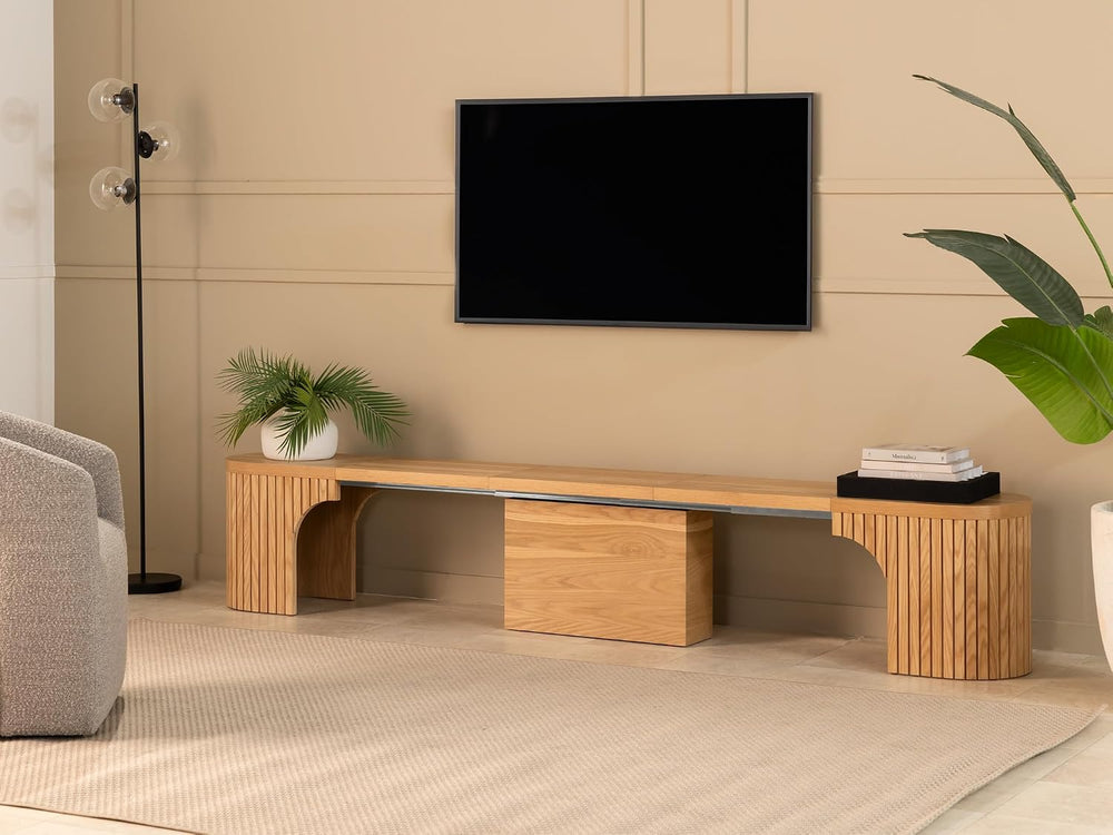 Transformer Table Round Dining Bench, Natural | Extendable Solid Wood 39"...