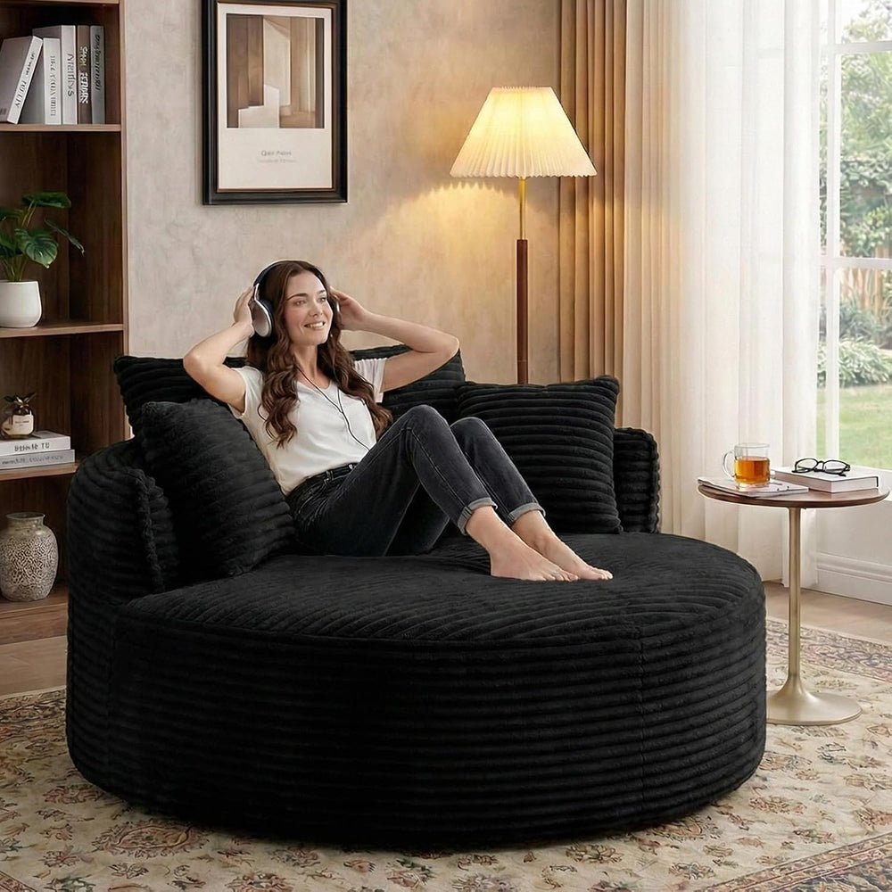 54-inch Oversized Round Chaise Longue Chair Indoor, Modern Upholstered Cordur...