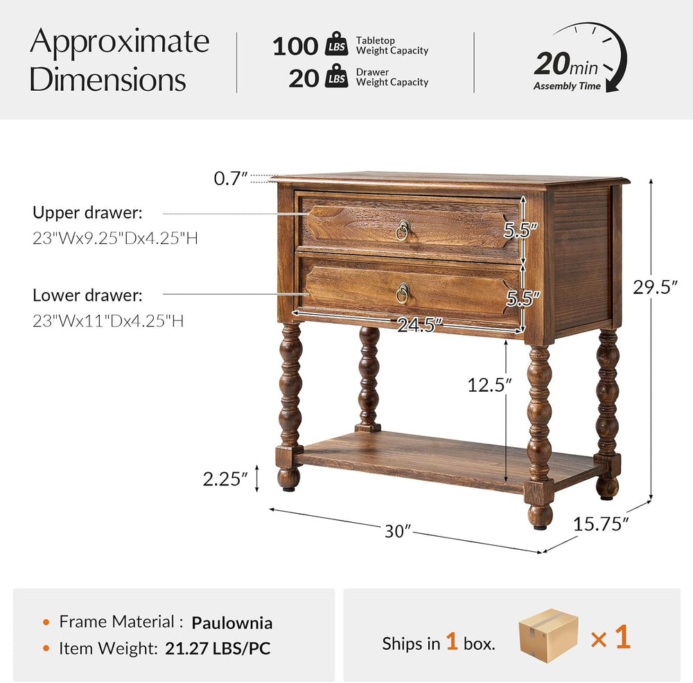 Solid Wood Spindle End Table with Charging Station, Traditional Farmhouse Sid...