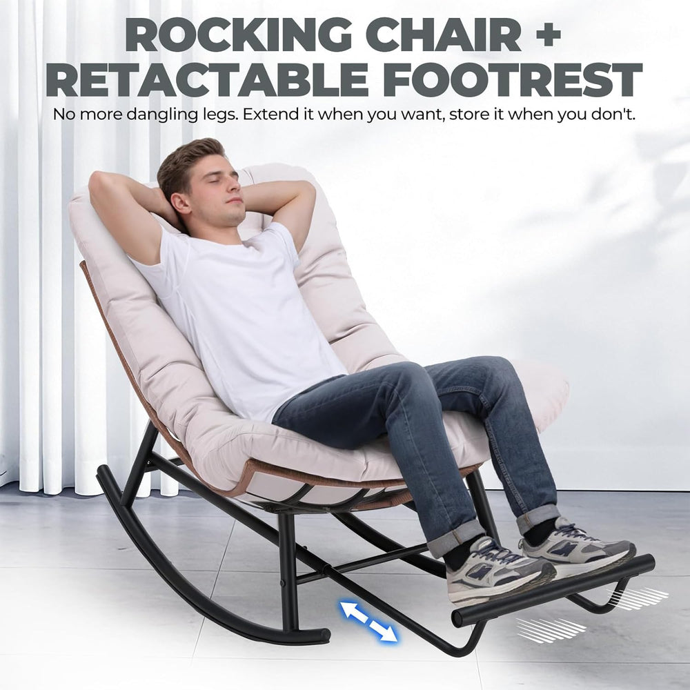 COMHOMA Outdoor Rocking Papasan Chair, Oversized Wicker Patio Rocker, Indoor ...