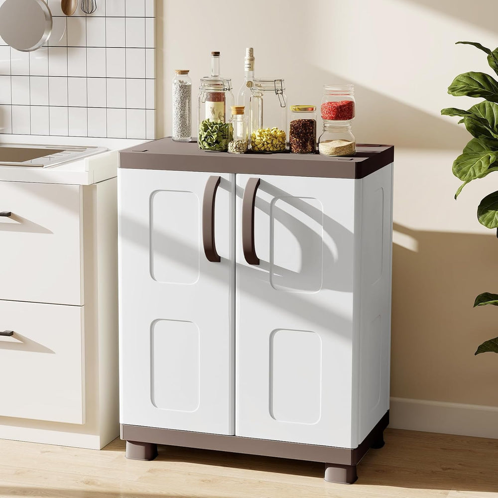 GIANTEX Storage Cabinet with 2 Doors and Adjustable Shelves, Modern Plastic B...