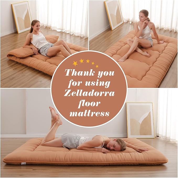 Japanese Floor Mattress, Futon Mattress with Portable Storage Bag and Washabl...