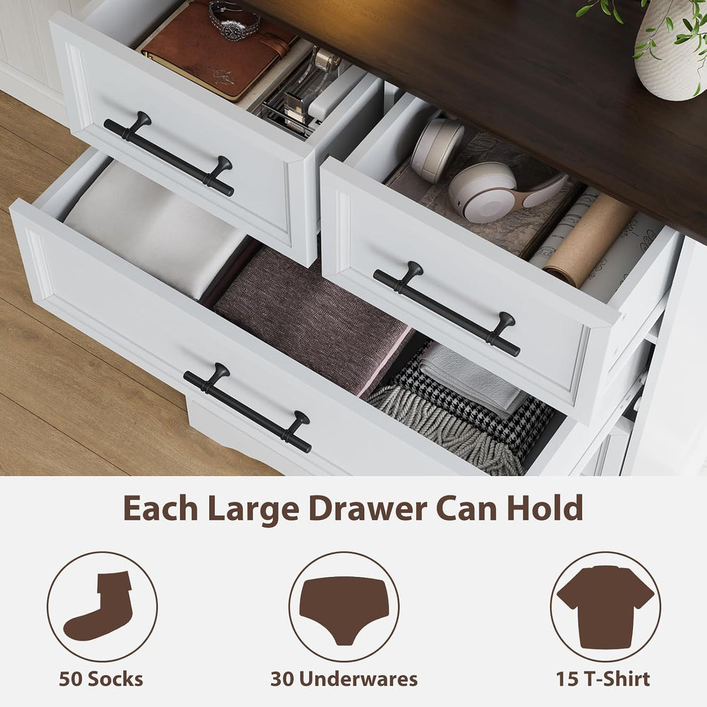 White 6-Drawer Dresser for Bedroom, 44" Tall Chest of Drawers