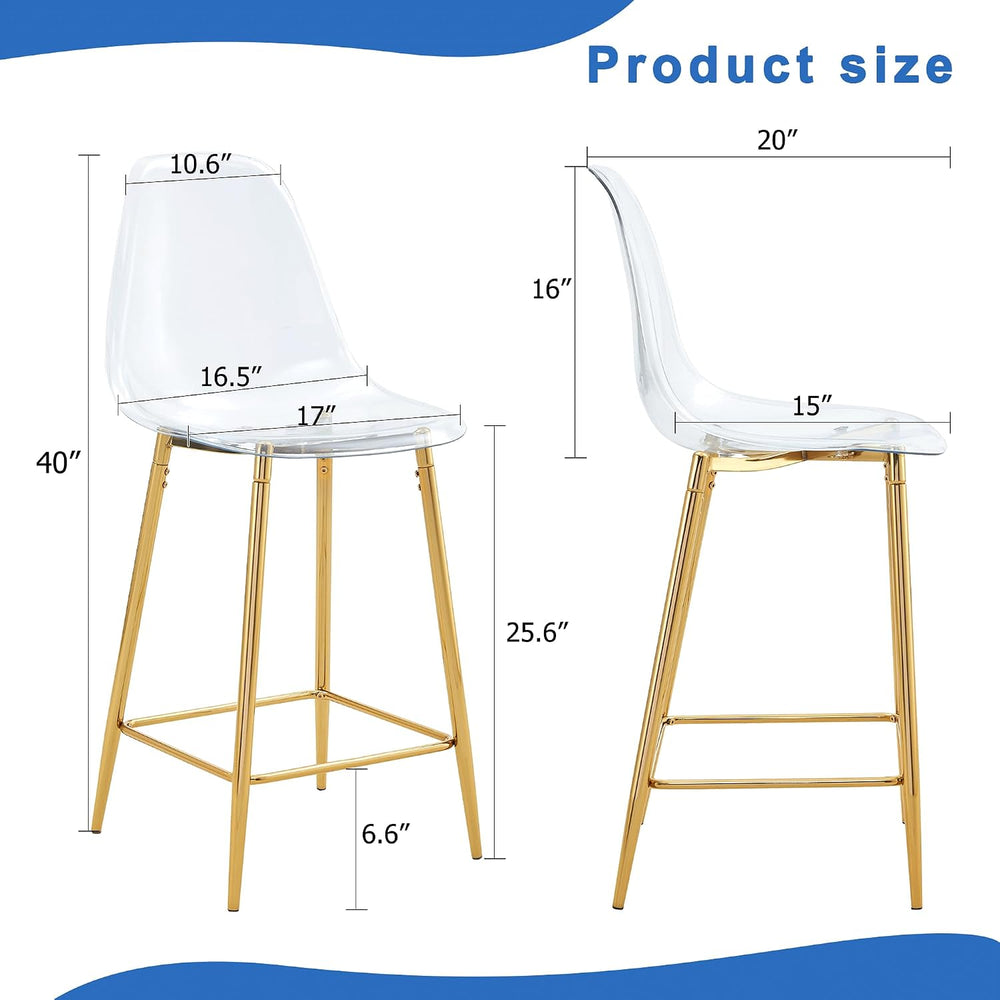 JUFU Transparent Acrylic Bar Stools, Modern Counter Height Bar Chairs with Ca...
