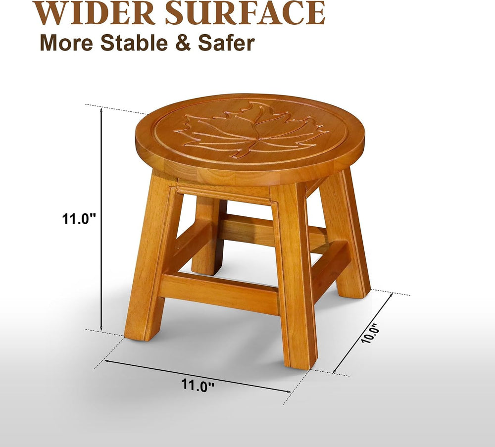 DTY Indoor Living Fairplay Carved Wooden Step Stool, Maple Leaf, Natural