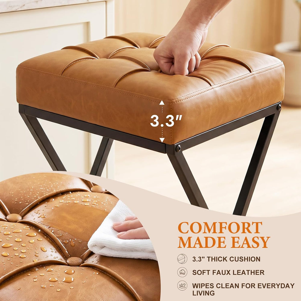 Bar Stools Set of 3, 26 Inch Counter Height Stool Faux Leather Brown