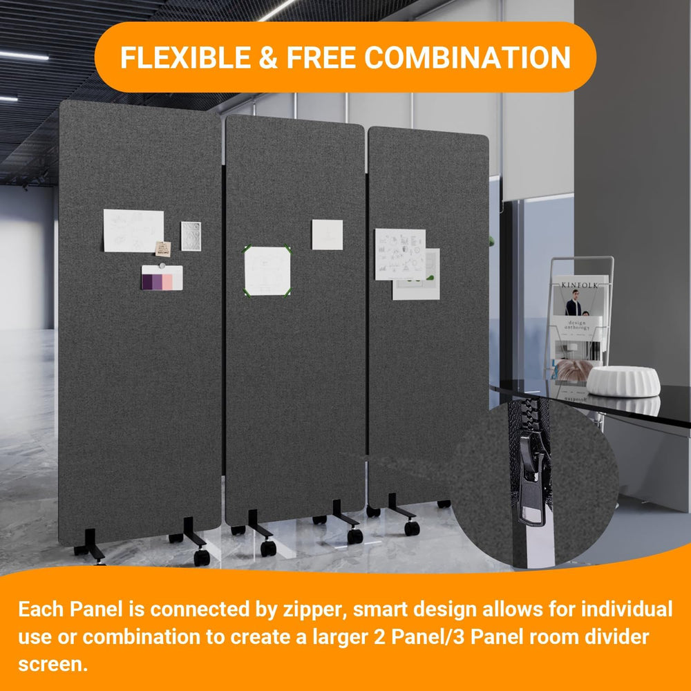 3 Panel Soundproof Room Divider, Portable Acoustic Office Divider
