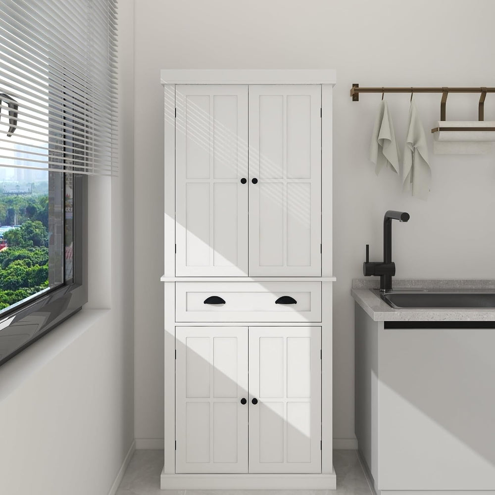 Modern Kitchen Pantry Storage Cabinet, 4 Doors and 2 Adjustable Shelves, for ...
