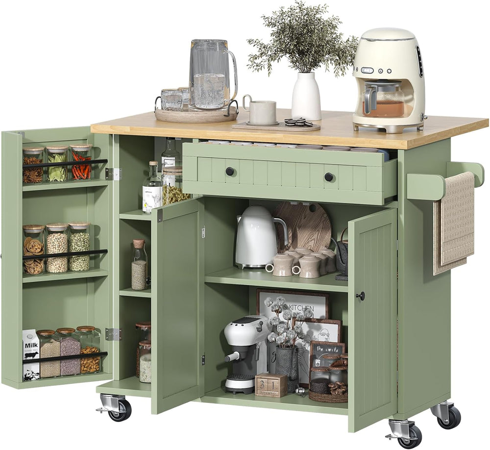 Bigbiglife Kitchen Island with Drop Leaf, Island Table on Wheels with Storage...