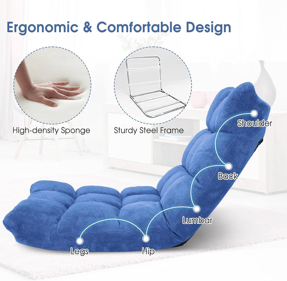 S AFSTAR Cushioned Floor Chair, 14-Position Adjustable Padded Lazy Recliner w...