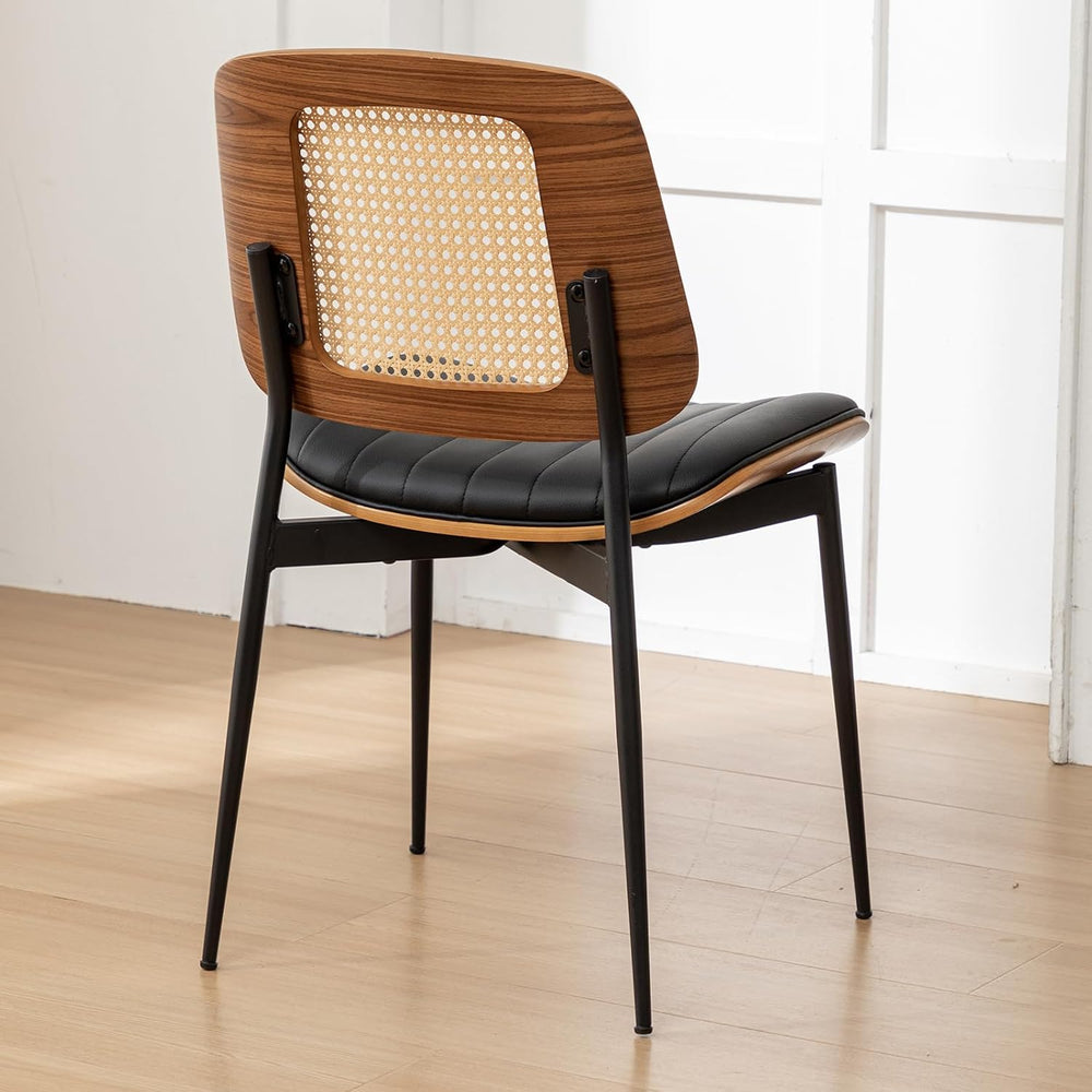 Rattan Dining Room Chairs Set of 4,Mid Century Black PU Leather Kitchen Chair...