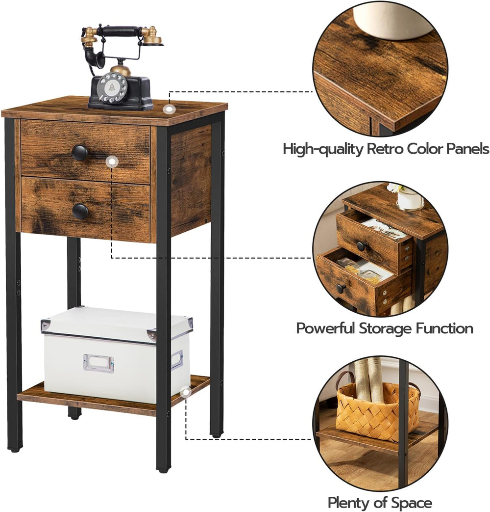 HOOBRO Tall Nightstand, End Table with 2 Drawers and Storage Shelf, Industria...