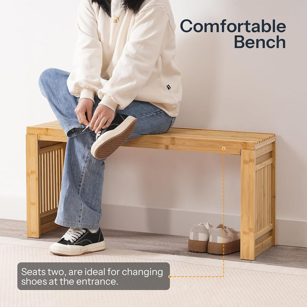 HOOBRO Bamboo Dining Bench, 35 inch Farmhouse Kitchen Table Bench, Solid Bamb...