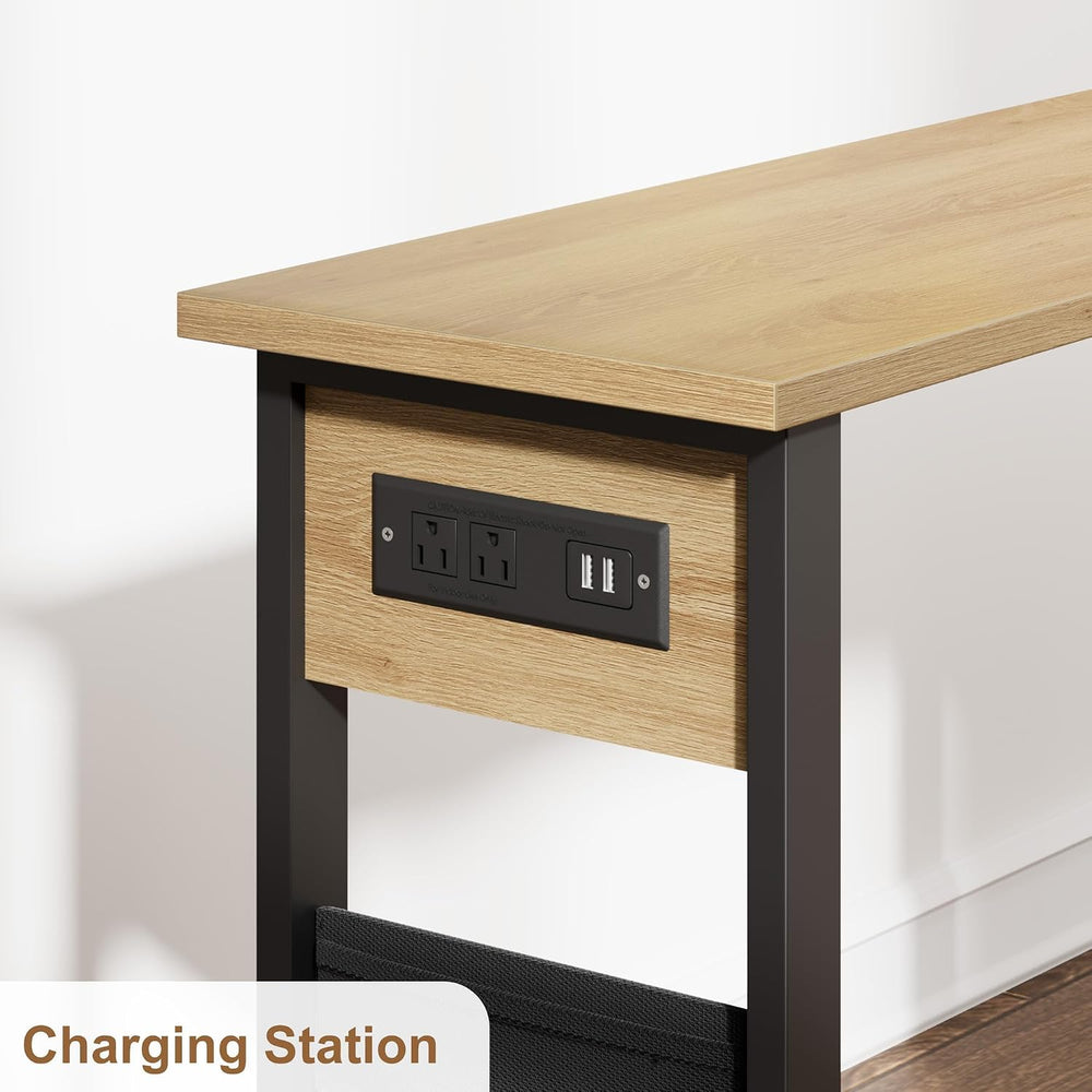 Takywep 360° Rotating Side Table with Storage, End Table with Charging Statio...