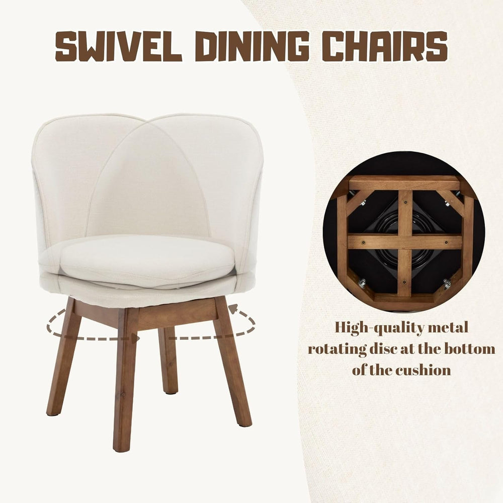 ROCITY Swivel Dining Chairs Set of 2, Beige Linen Kitchen Chairs with Solid W...