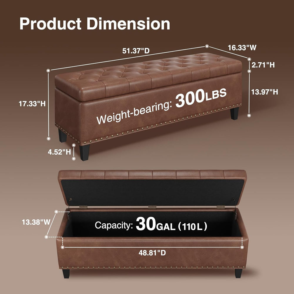 FiveWillowise 51 Inch Storage Ottoman Bench,Large End of Bed Storage Bench | ...