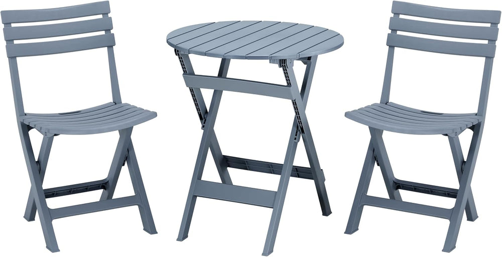 3 Piece Outdoor Bistro Set, Round Folding Patio Table and 2 Chairs, Blue