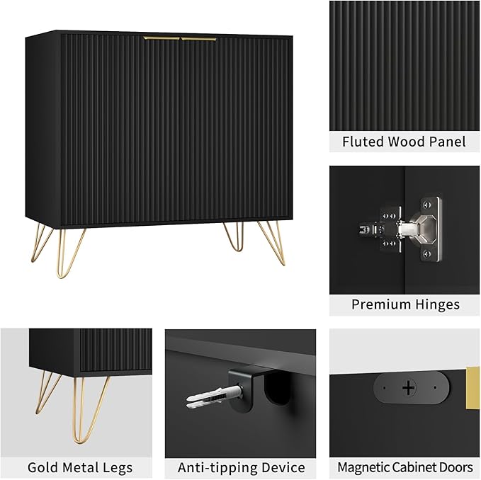 Fluted TV Stand for 60 Inch TV, Modern TV Stand, Entertainment Center w/ 2 St...