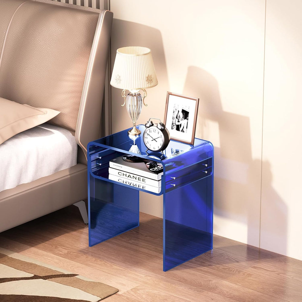 Acrylic Side Table, Royal Blue, Small | Bedside Table Nightstand, 40 x 30 x 5...