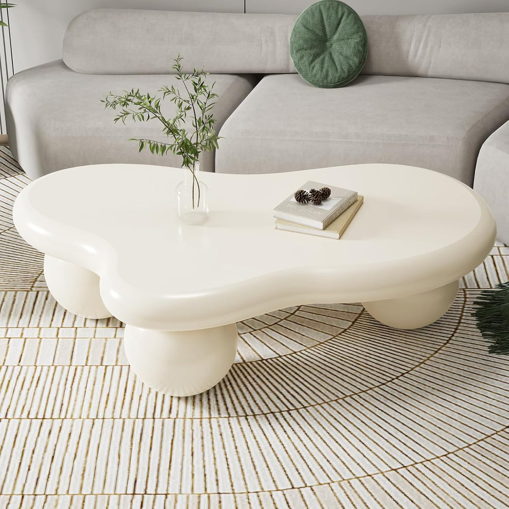 40" Modern White Coffee Table Cloud Shape Low Center Table Cute Irregula...