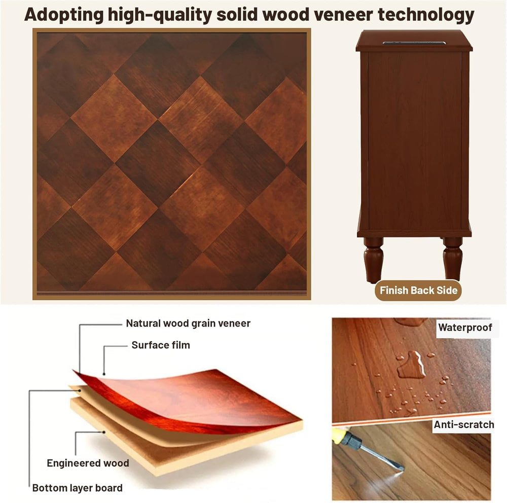 Wood End Table with Charging Station, Fully Assembled Slim Side Table with Dr...