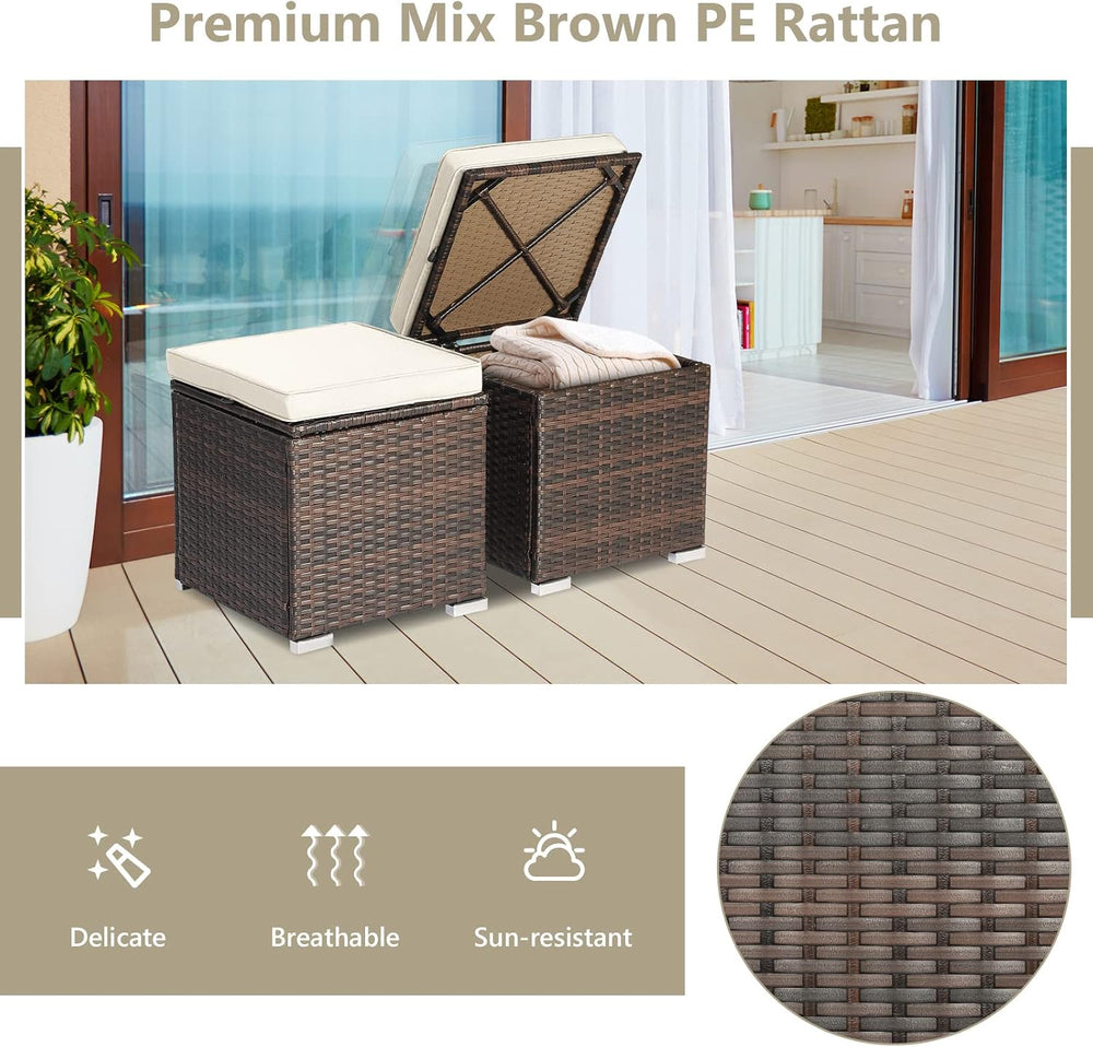ORALNER 16" Outdoor Ottoman, Set of 2 Wicker Ottoman with Storage, All-W...