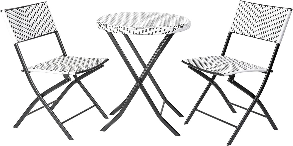 EMMA + OLIVER Black/White Three Piece Folding Bistro Set