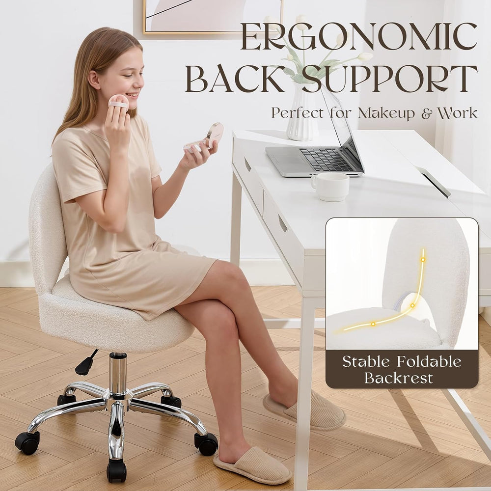 Home Office Chair Fold Swivel Vanity Chair with Storage Back Wheel