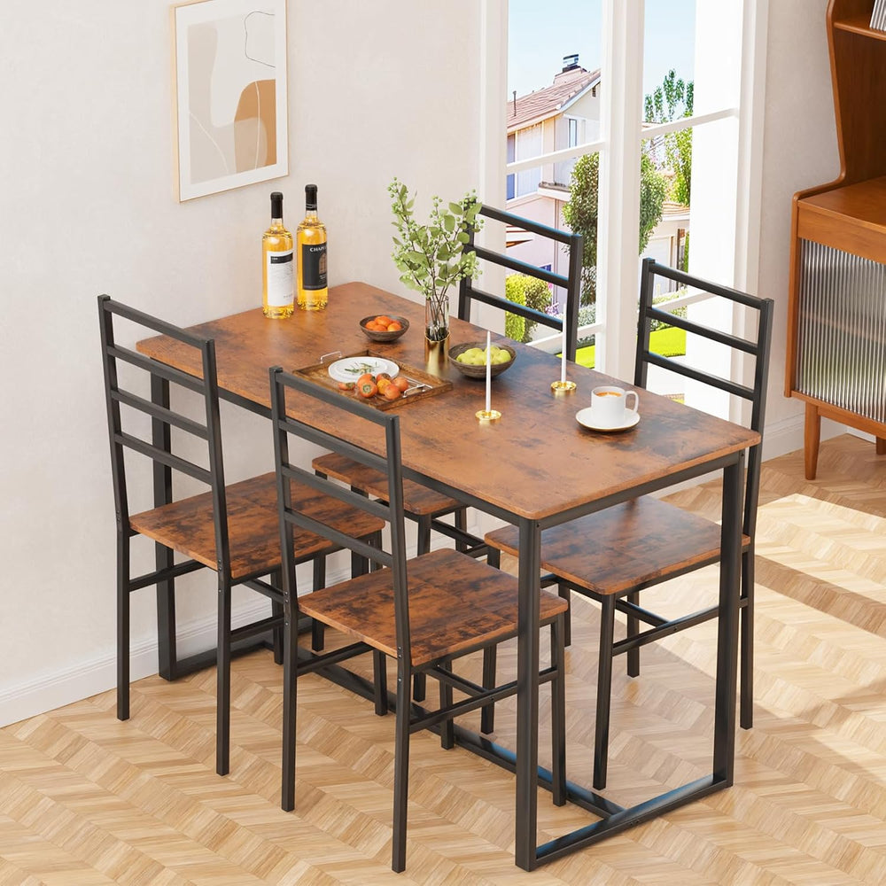 Kitchen Dining Table Set for 4, 5-Piece Kitchen Table and Chairs, Base Reinfo...