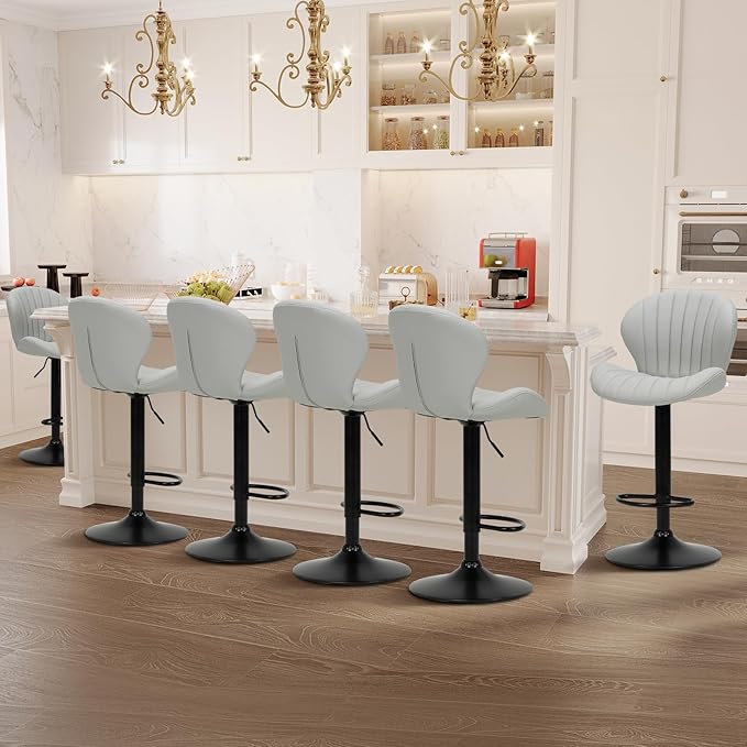 COLAMY Bar Stools Set of 6, Modern Swivel Bar Chairs, Adjustable Faux Leather...