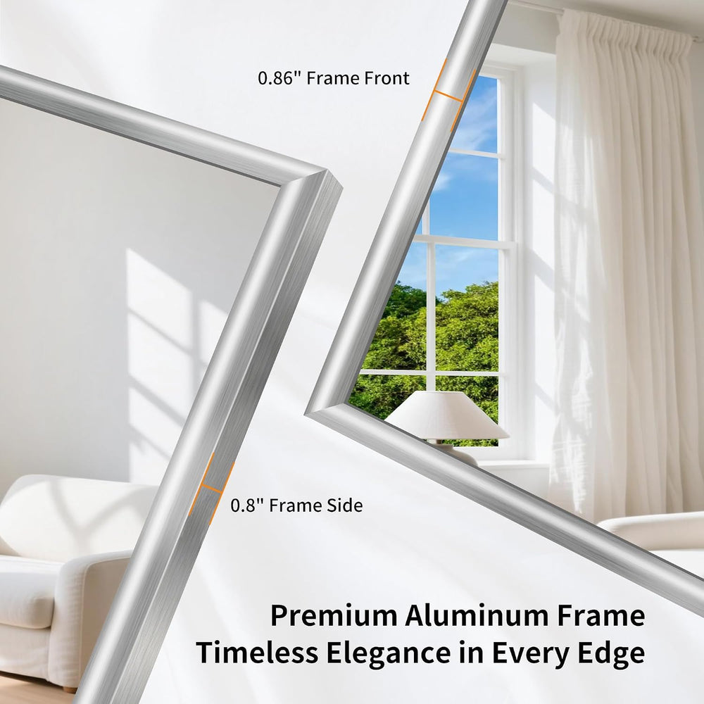 20x24 Inch Brushed Silver Bathroom Mirror, Raised Metal Framed Bathroom Vanit...