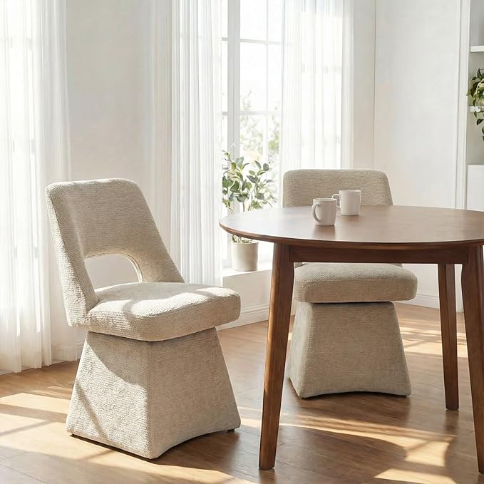 VKNOW Upholstered Swivel Dining Chairs, Modern Dining Room Chairs with Open B...