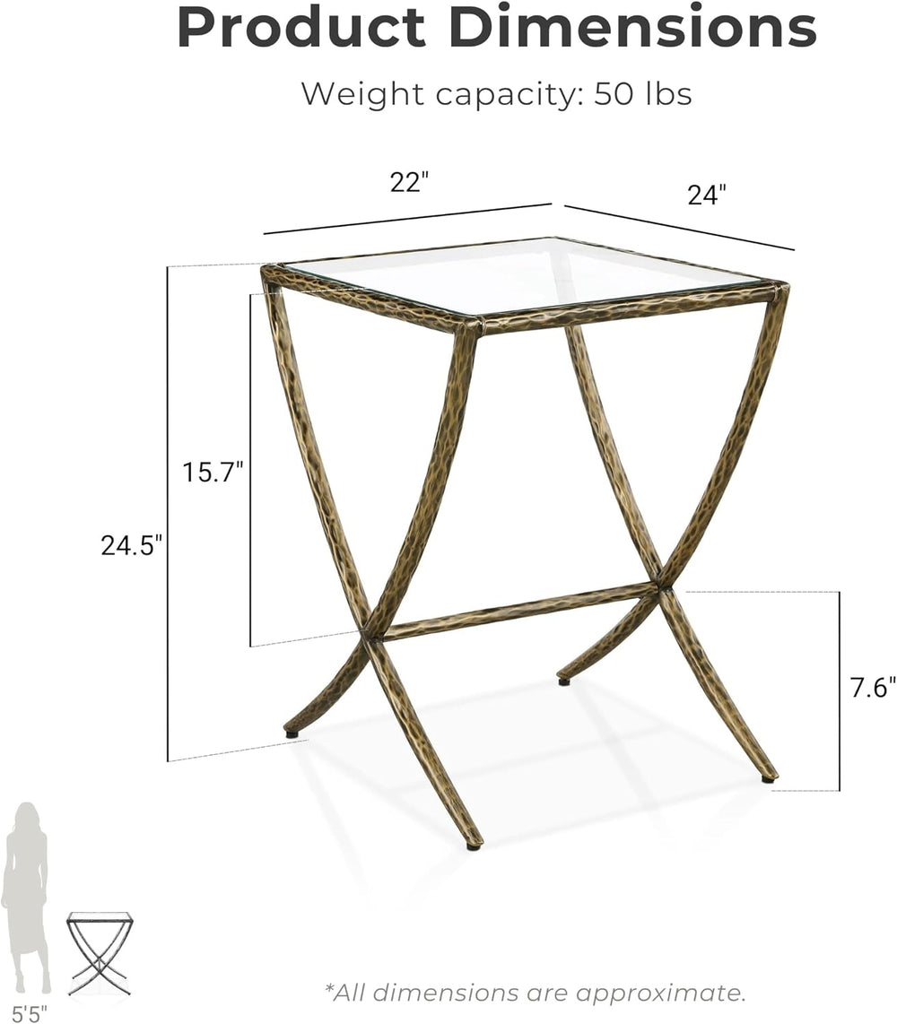 24/7 Shop at Home Lalia Modern 22-inch Metal Side Table with Tempered Glass T...