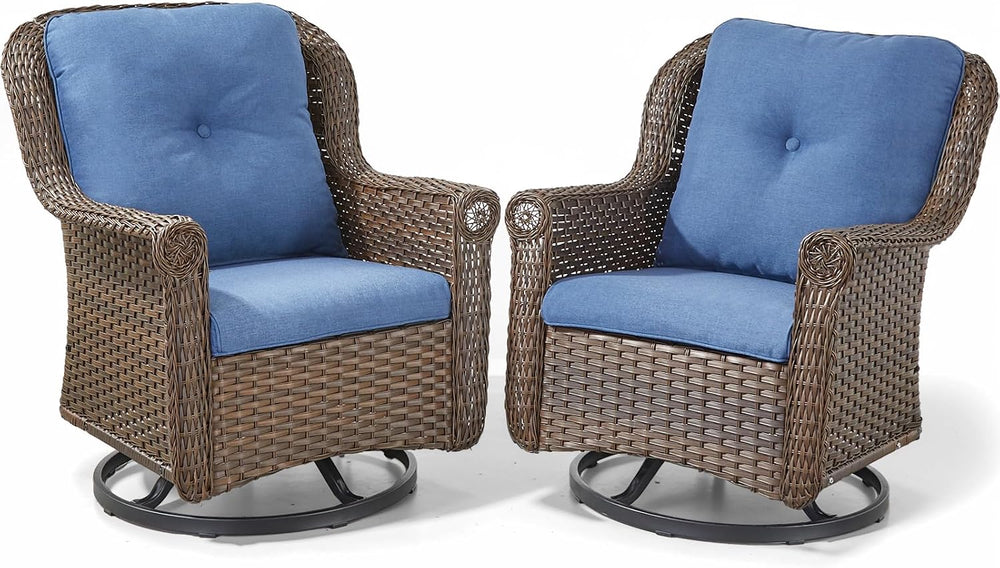 Patio Chairs Outdoor Swivel Glider - Set of 2 High Back Outside Brown Wicker ...