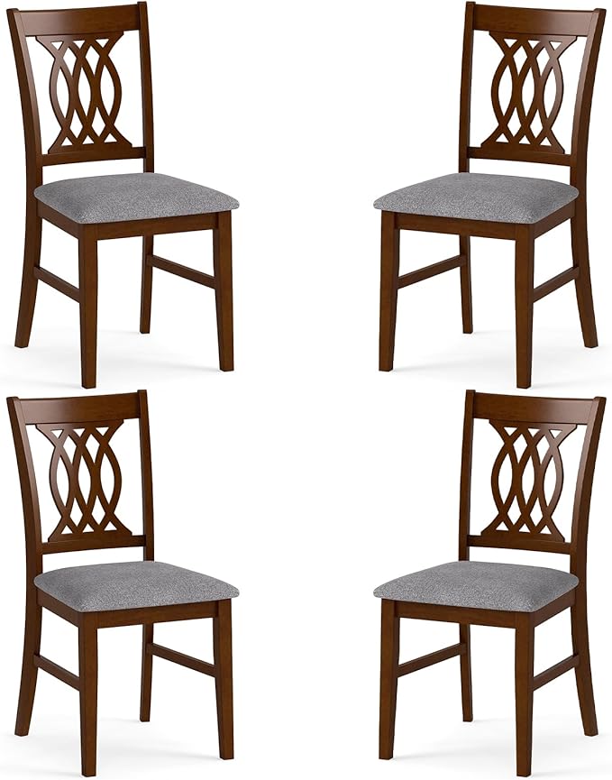 Giantex Upholstered Dining Chairs Set of 4, Farmhouse Fabric Side Chairs w/Cu...