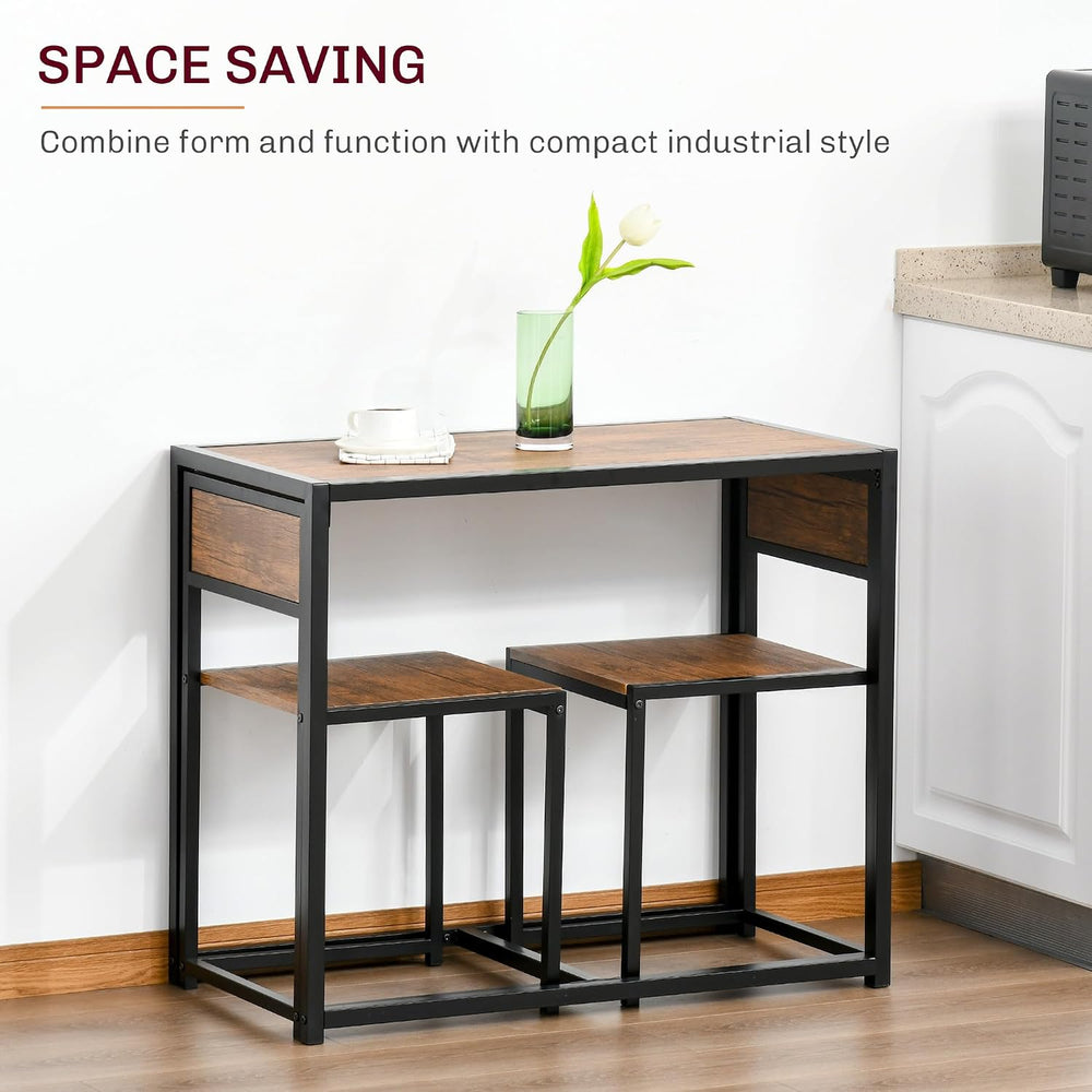 HOMCOM Small Dining Table Set for 2 Compact for Small Spaces, Rustic Brown