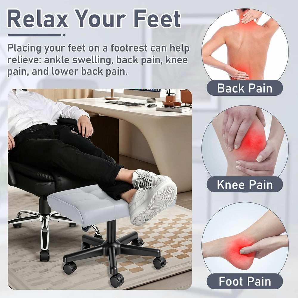 Footrest Under Desk Leg Rest Ottoman Adjustable Height Foot Stool (Grey)