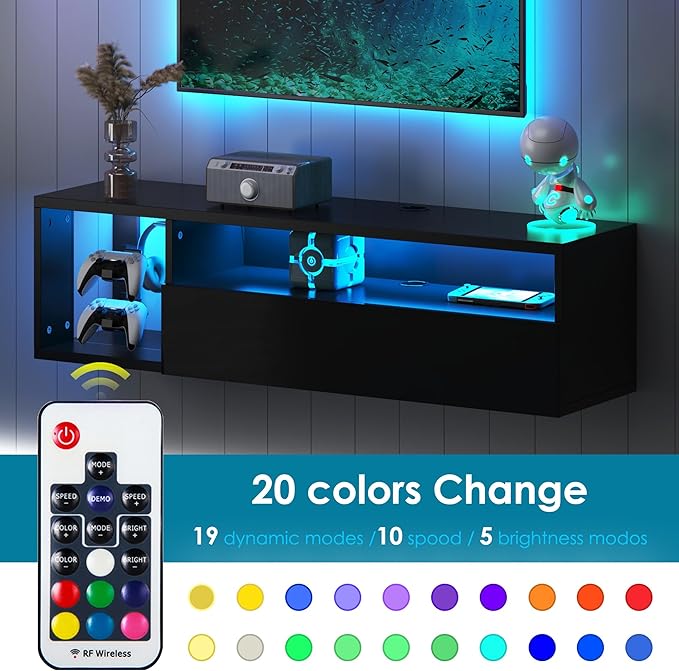SogesHome 39'' Floating TV Stand with LED Lights, Wall Mounted Entert...