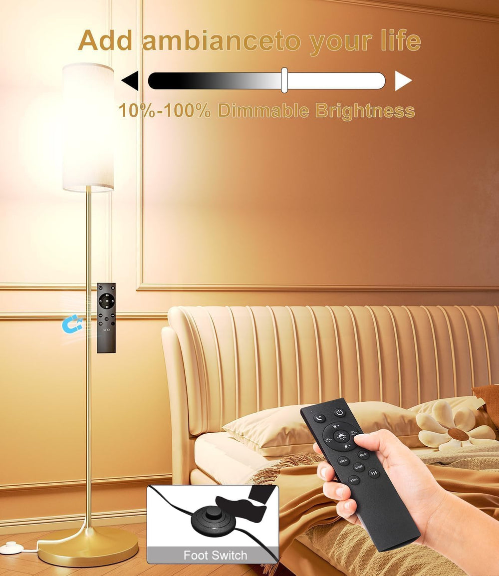 USTO Dimmable Floor Standing Tall Lamp,12W Led Bulb with Remote,Gold