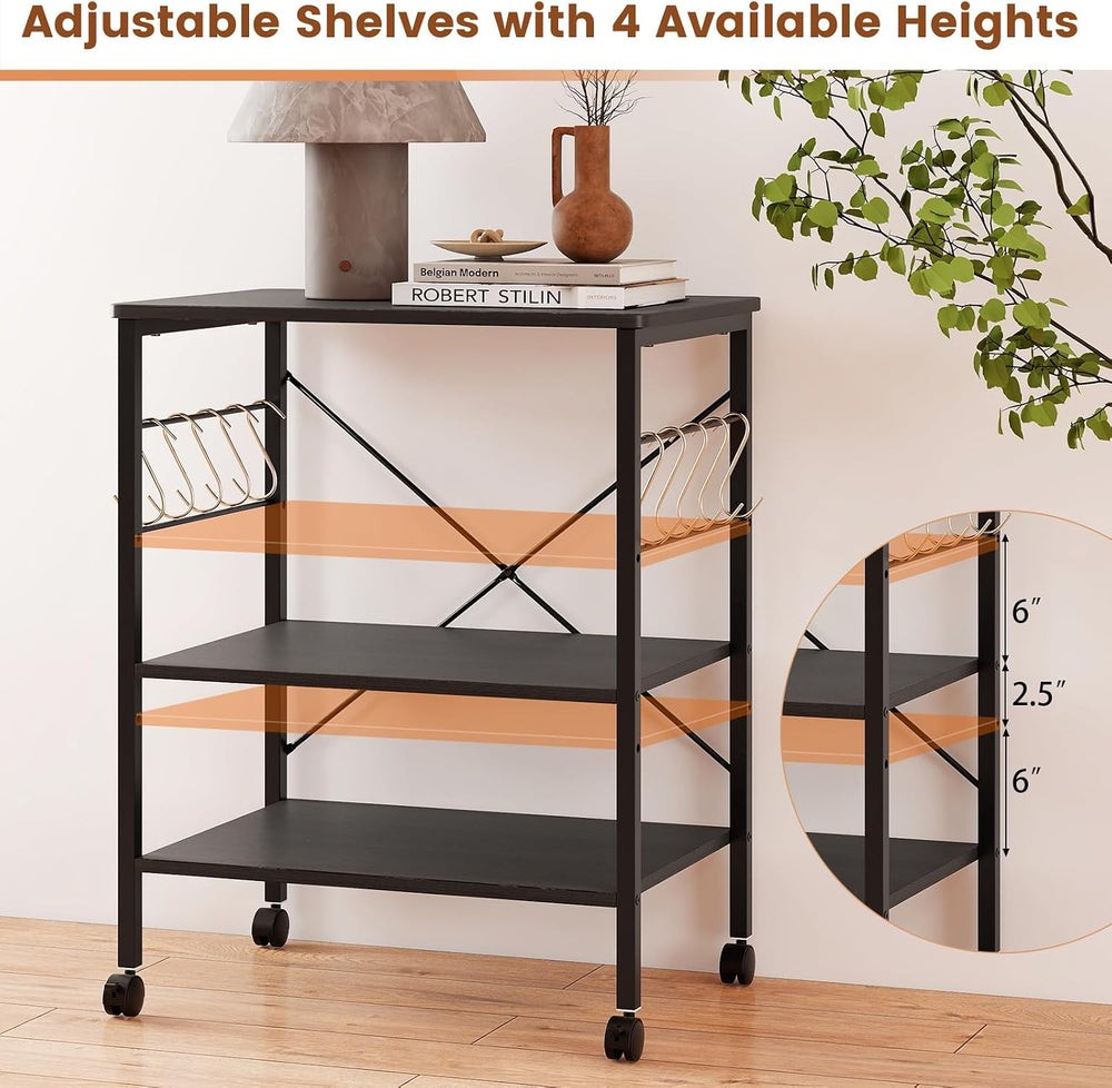 GIANTEX Kitchen Bakers Rack 3-Tier Microwave Cart on Wheels, Industrial Utili...