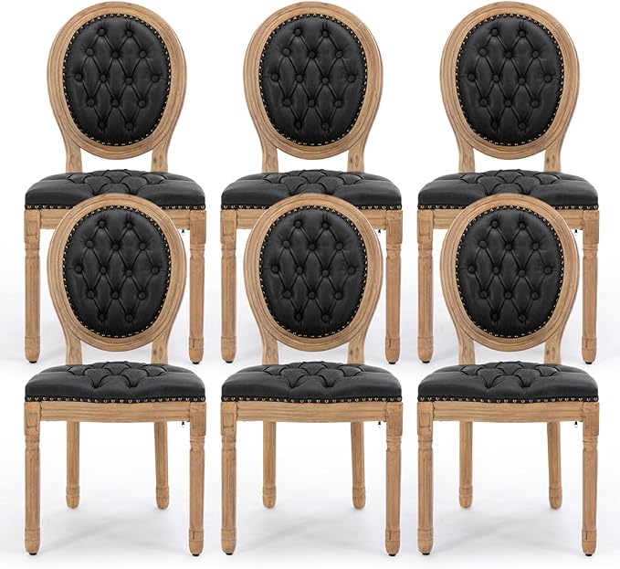 PU Leather Upholstered Dining Chairs Set of 6 French Country Round Back Kitch...