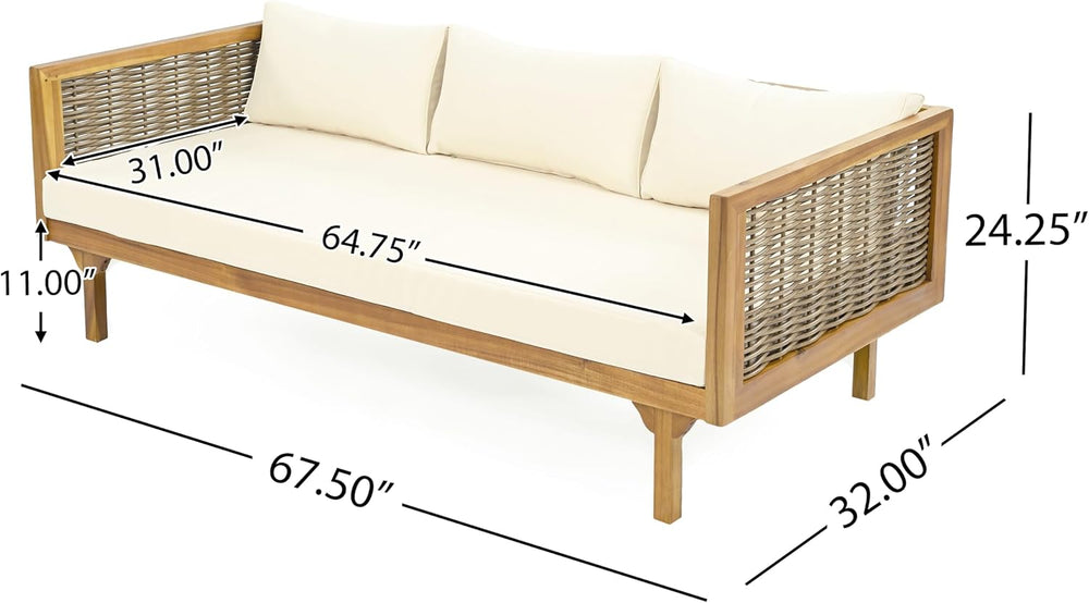 Merax Outdoor Acacia Wood Conversation Set - Patio 3-Seat Loveseat Sofa w/Cou...