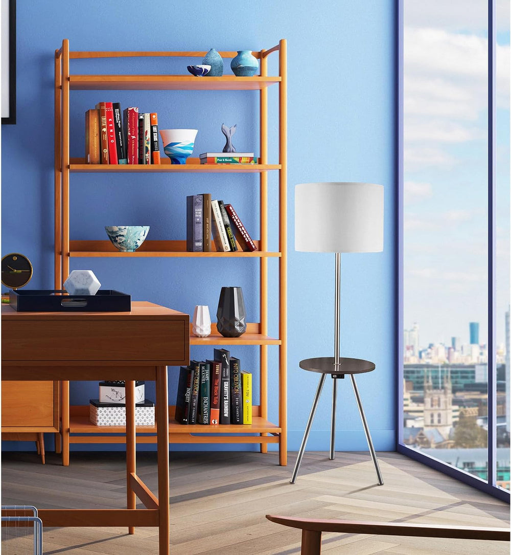 57" Round Sofa Side Table W/Lamp and Power Station 1.56/9.9 Metal Chargi...