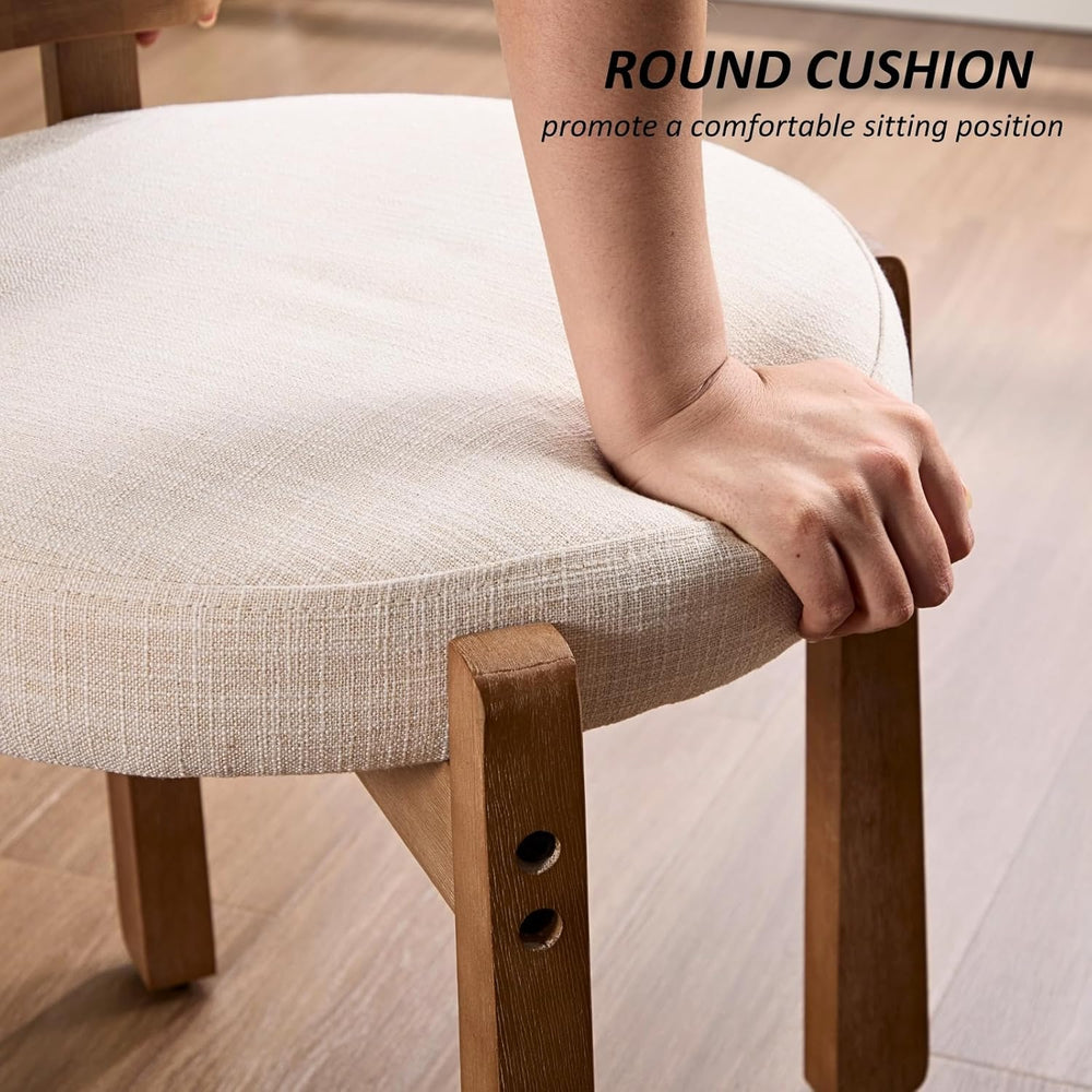 HEAH-YO Wood Vanity Chair with Back, Linen Upholstered Small Ottoman Footstoo...