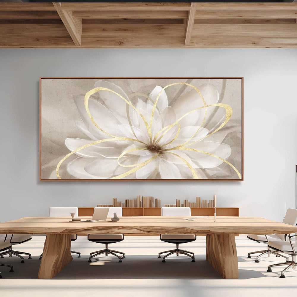 SOUGUAN Floral Wall Decorations Gold and White Canvas Wall Art Line Photo Pri...