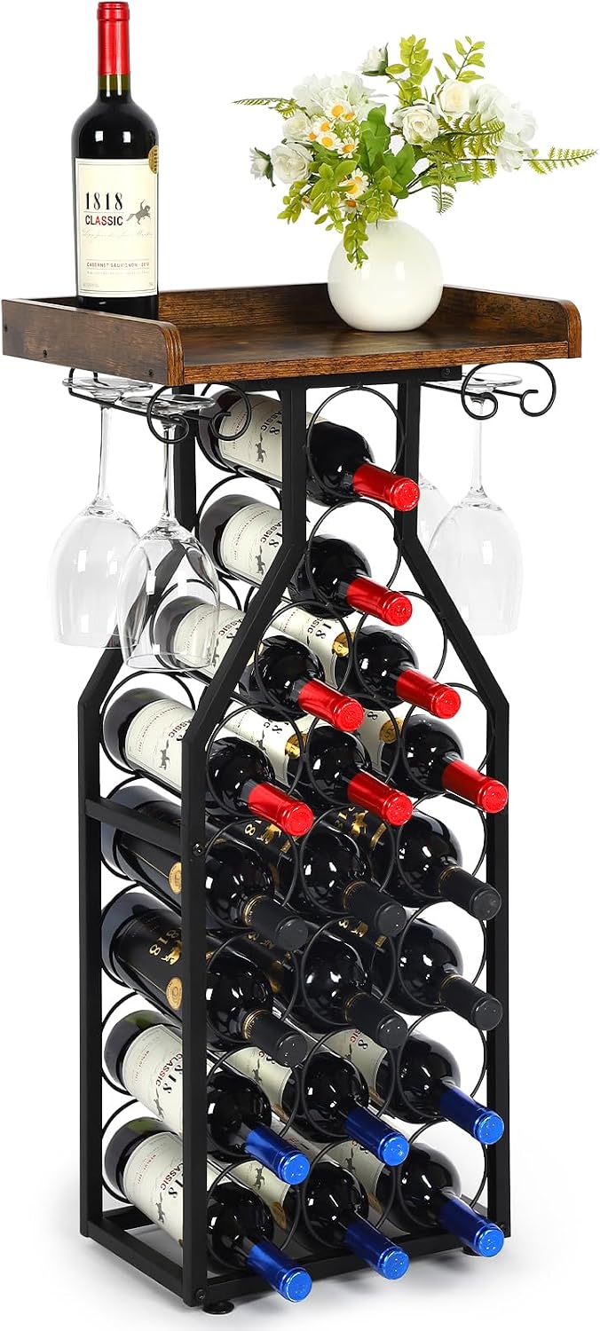 Wine Rack Freestanding Floor, Table Wine Holder Stand Mini Bar Table Floor Wi...