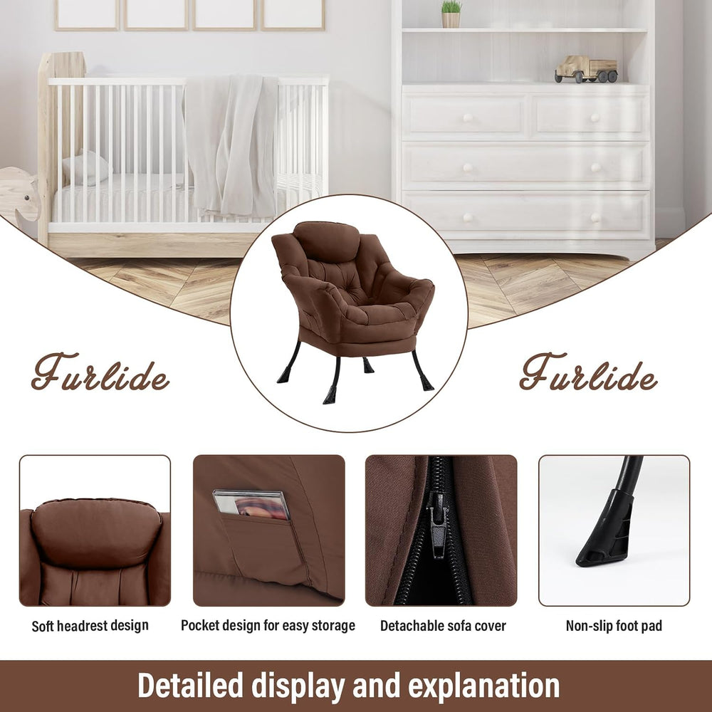 Furlide Lazy Chair for Living Room, Modern Accent Chairs with Armrests, Dark ...