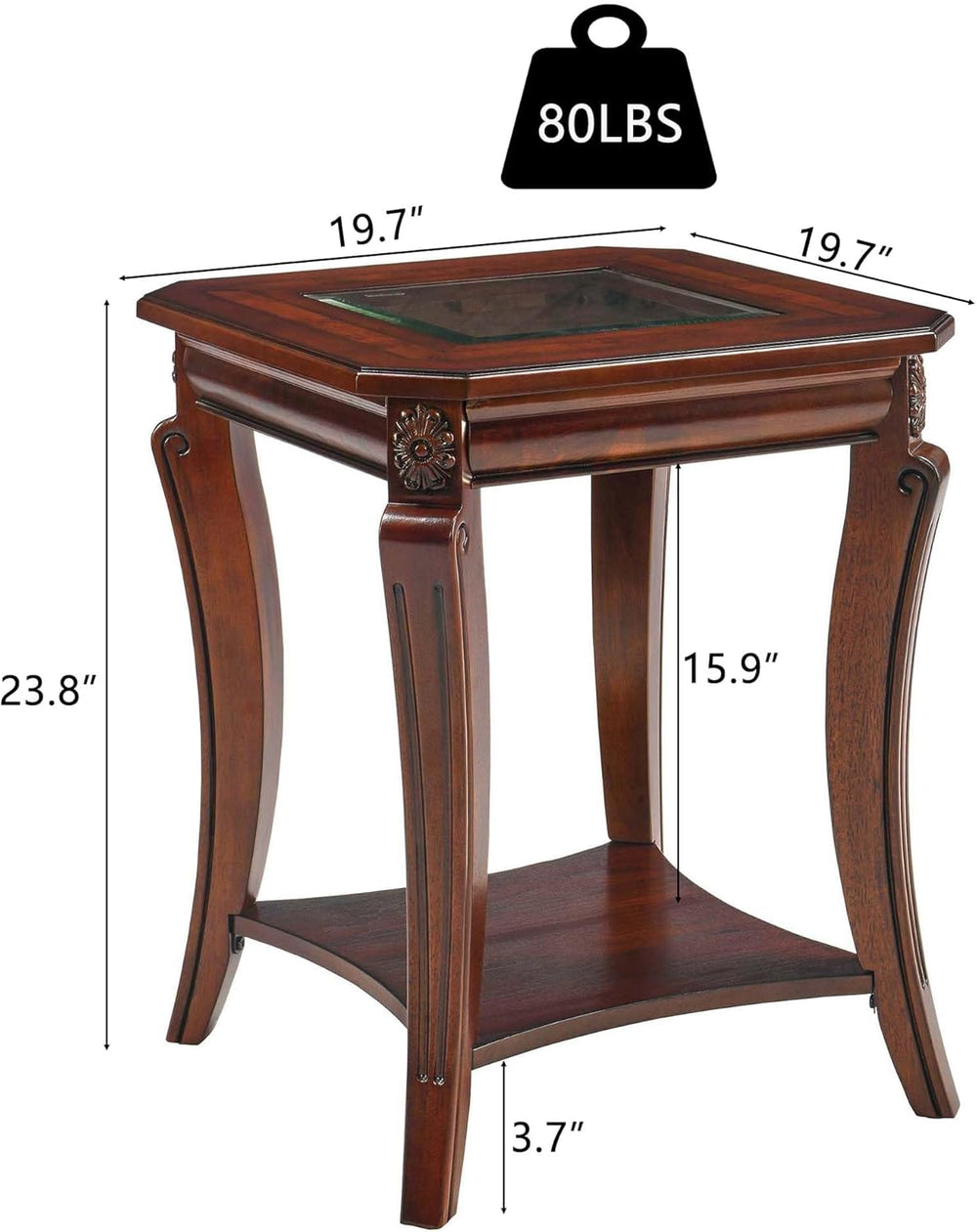 Square High End Side Table with Tempered Glass Top, Farmhouse Sofa Beside Tab...