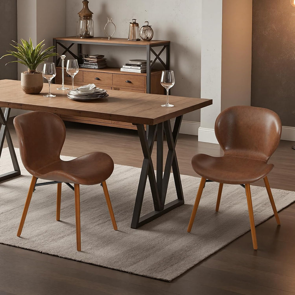 Modern Dining Chair Set of 4, Dining Room Chairs with Thick Cushions | Faux L...