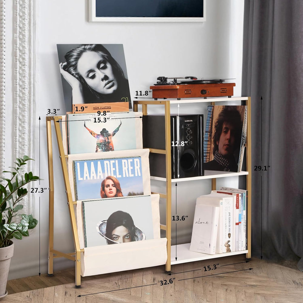 HYCFYJR Stand for Record Player, 3 Tier Vinyl Record Storage with Now Playing...